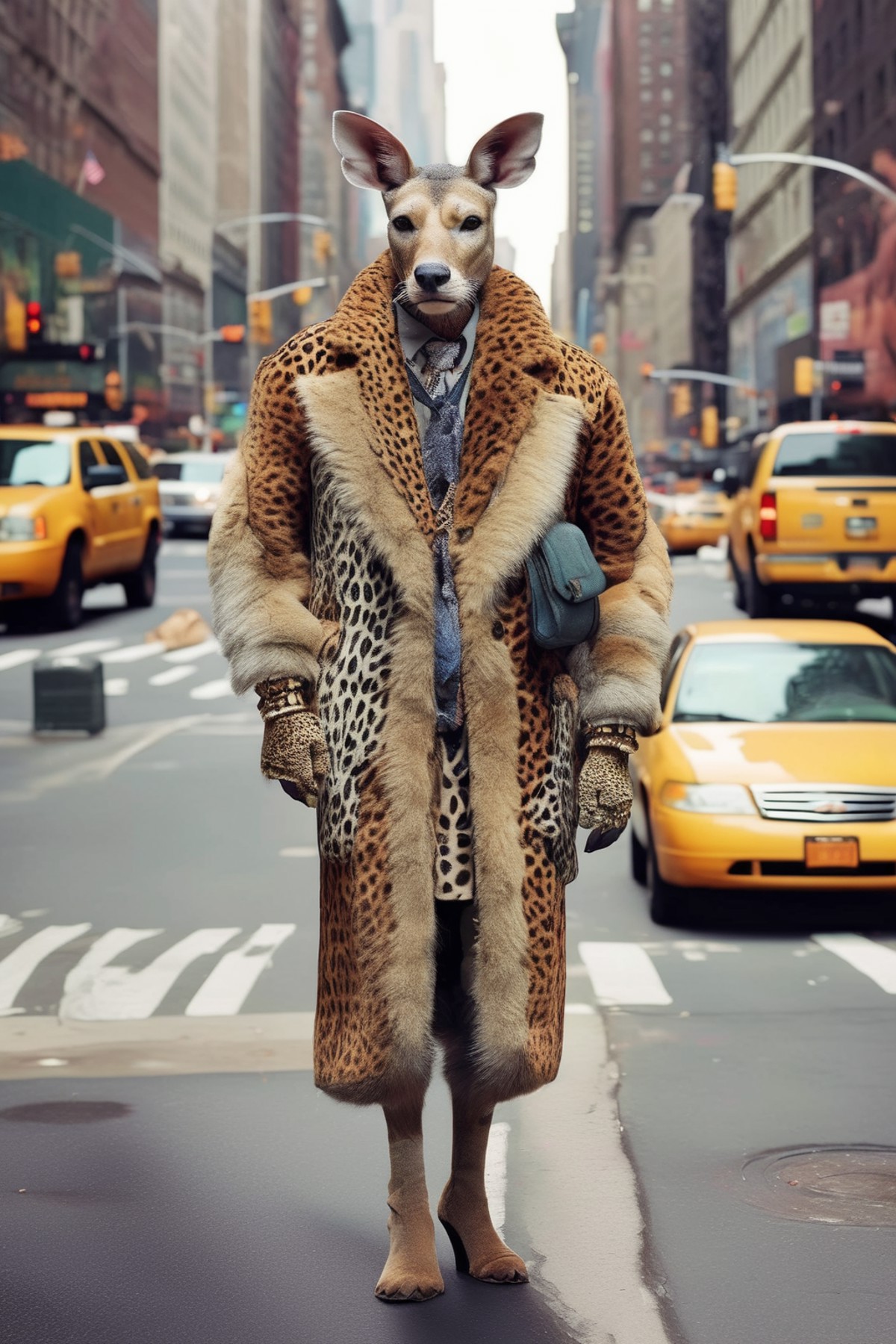 <lora:Dressed animals:1>Dressed animals - A mix of animal and human that walks through the streets of New York and looks cool